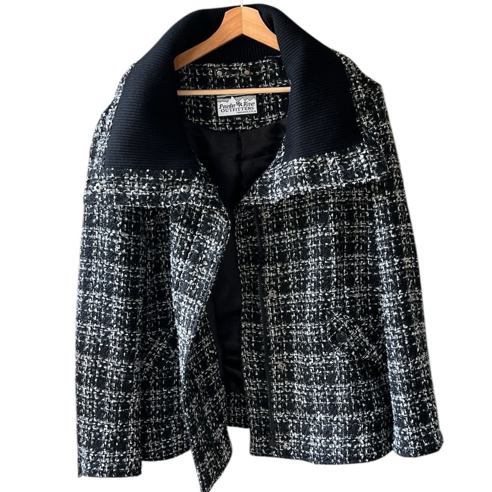 Powder River Outfitters XXL Tweed Black Gray Zip Up Coat Jacket Wool Blend - Picture 11 of 11